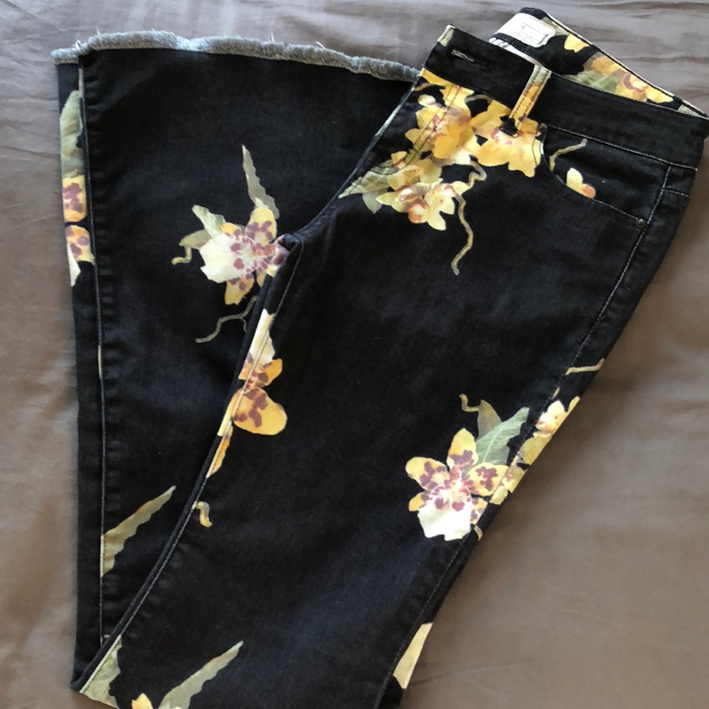 Free people bell bottom floral print denim.